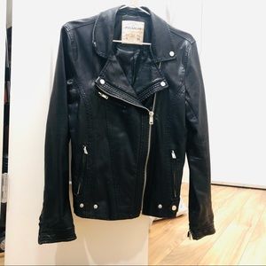 Pull&Bear Faux Leather Biker Jacket - Black